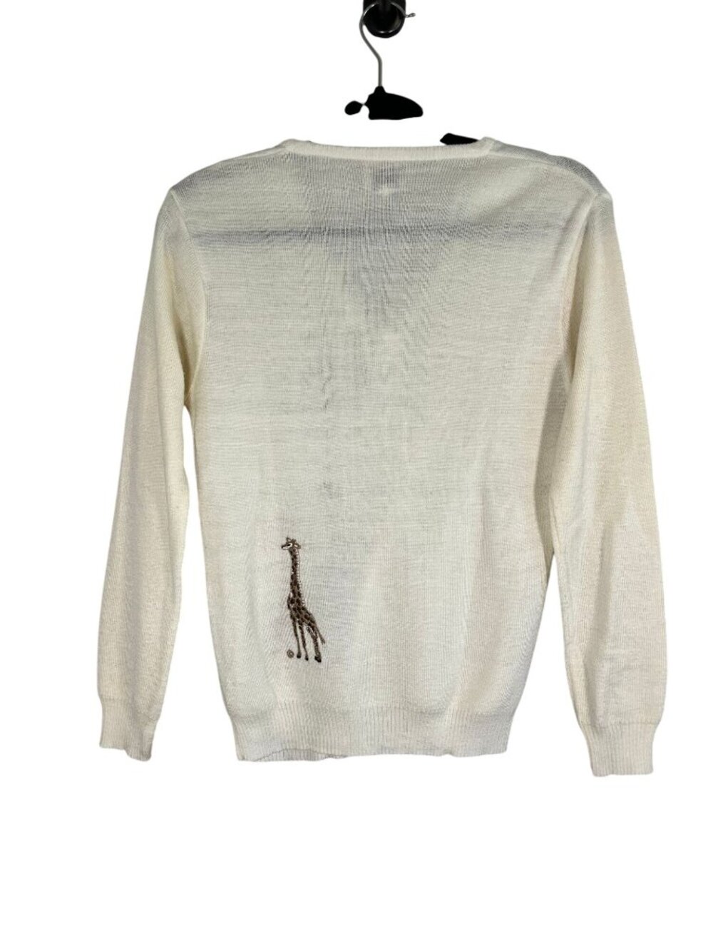 Vintage Giraffe Knit Sweater Cream M Retro Mod Safari 60s Classic Artsy Festival - Picture 2 of 9